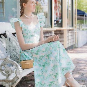 HILL HOUSE HOME The Daphne Dress Blue Roses Cotton Floral Summer {3F34}
